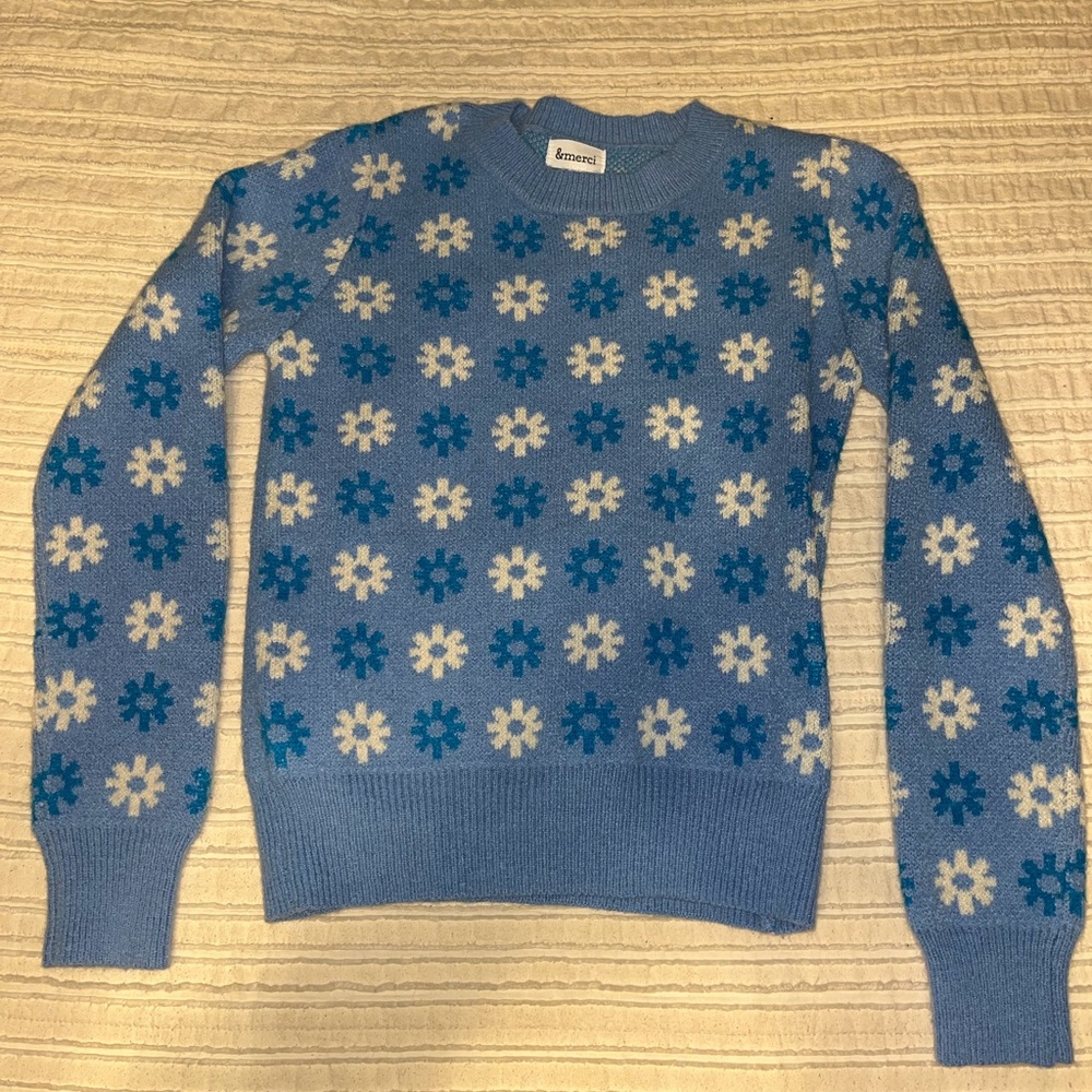Blue and White Patterned Sweater